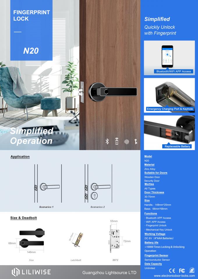 安全ロックの無線Bluetoothリモート・コントロールWiFiの指紋の電子ドア ハンドルのレバー ロック 1