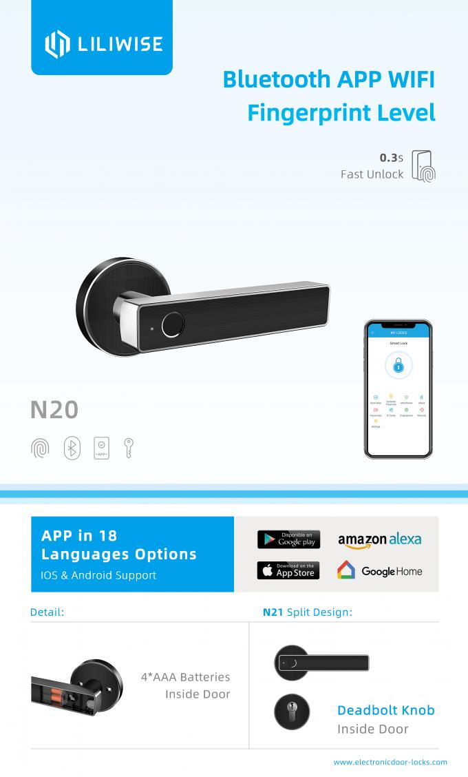 Liliwiseの生物測定の指紋のドア ロックのWiFi Bluetooth APPの高い安全 2