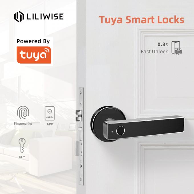 Tuya WiFiのAppのBluetoothのドア ロックの生物測定の指紋のドア ハンドルのデジタル キーレス スマートなドア ロック 0