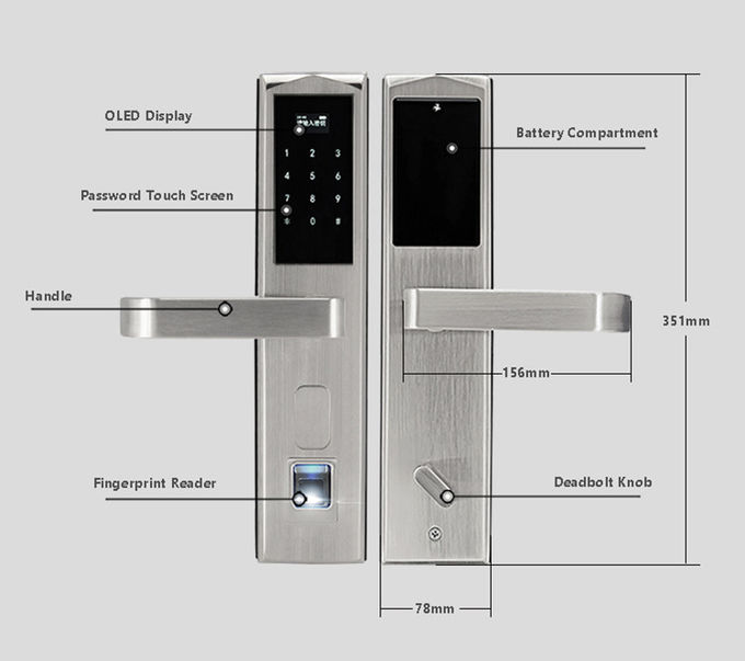 キーレス住宅のドア ロック、指紋のホテルの電子ドア ロック304のステンレス鋼 1