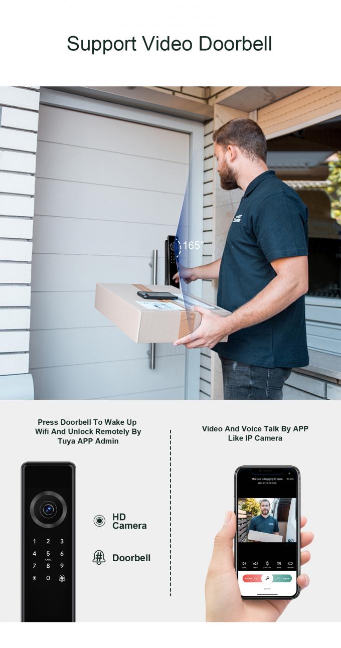 Liliwise Fully Automatic Luxury Electronic Smart Entry Door Locks Wifi Ble Fingerprint Tuya TTlock Smart Door Lock with Camera 8