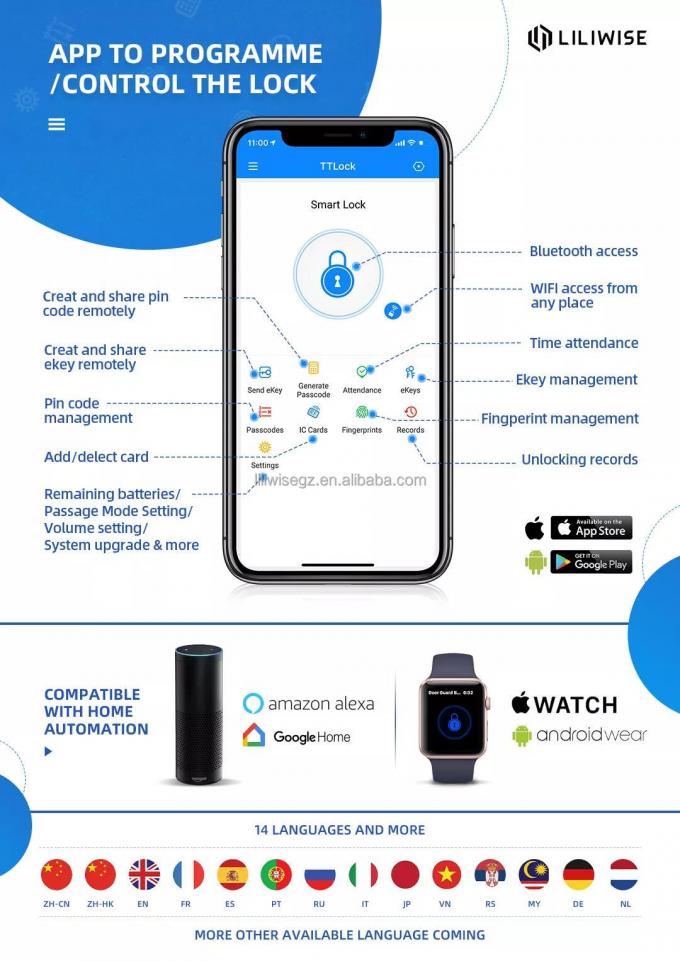 リリワイズ セキュリティ 電子 指紋 スマート デジタル ドアロック 屋外用 スリム アルミ 指紋 ドアロック APP 4