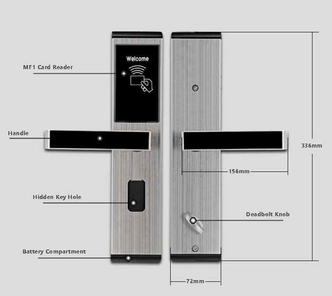ステンレス鋼のキーレス アクセス ロック、デジタルRFIDカード ホテルの部屋のドア ロック 2