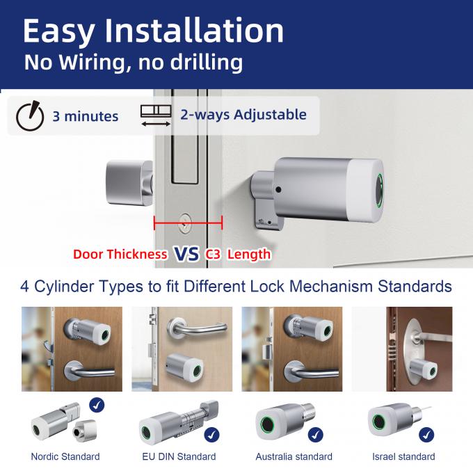 Liliwise 指紋 RFID カード 防水 ドアロック 調節可能な WiFi BLE Tuya Ttlock スマートシリンダーロック 古い機械式ロックの交換用 3